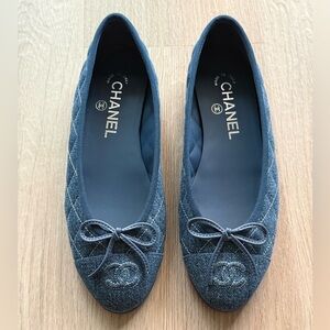 CHANEL Denim Blue Quilted Ballet Flats